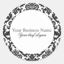 Mallory #1 Chic Black Damask Round Sticker