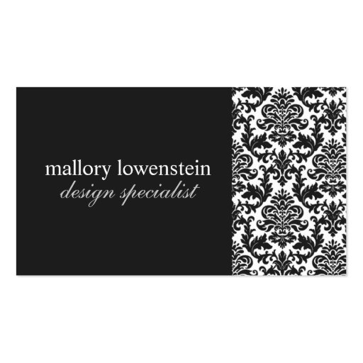 Mallory #2 Chic Black Damask Business Card (front side)