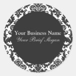 Mallory #2 Chic Black Damask Round Sticker stickers