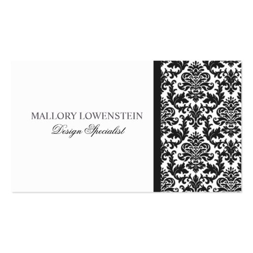 Mallory #3 Chic Black Damask Business Card (front side)