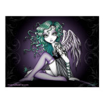 myka, jelina, malory, angel, gothic, tattoo, teal, purple, magical, guardian, butterfly, fine art, Postkort med brugerdefineret grafisk design