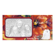 Maltese ~ Autumn Floral Design Photo Greeting Card