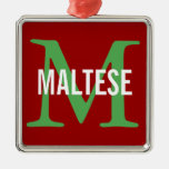 Maltese Breed Monogram Design Christmas Tree Ornaments