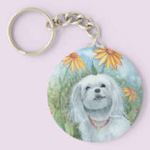 Maltese Dog Puppy Keychain by Molly Harrison