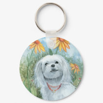 Maltese Dog Puppy Keychain by Molly Harrison