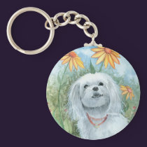 Maltese Dog Puppy Keychain by Molly Harrison keychains