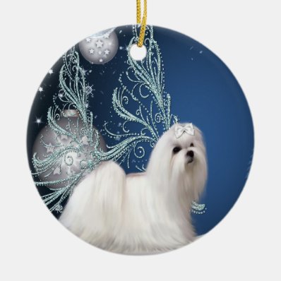 Maltese Puppy Dog Blue Christmas Ornament