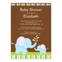 Mama & Baby Elephant Baby Shower Boy or Girl Invitation