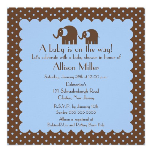 Mama & Baby Elephant Boy Baby Shower Custom Announcement