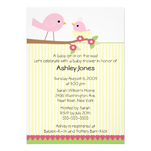 Mama Bird & Baby Baby Shower Personalized Invitations