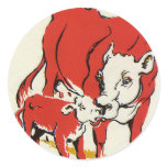 Mama Cow with Her Baby Calf Round Stickers