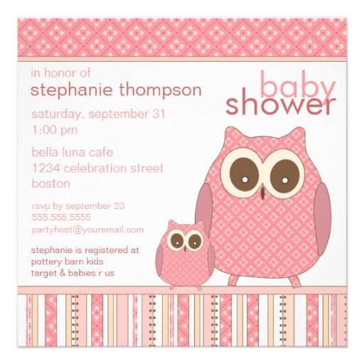 Mama Owl & Baby Owl PInk Baby Shower Custom Announcement