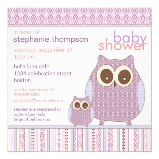 Mama Owl & Baby Owl Purple Baby Shower Personalized Announcements