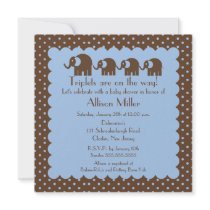 Mama & Triplet Baby Elephants Boy Baby Shower Custom Invitations