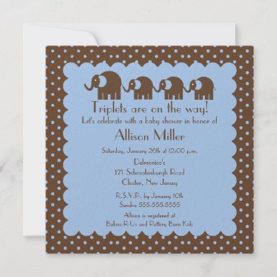 Customized Baby Shower Invitations on Mama   Triplet Baby Elephants Boy Baby Shower Custom Invitations