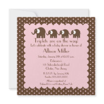 Mama & triplet Girls Baby Elephant Baby Shower Invite