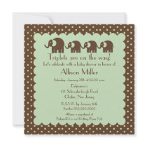 Mama & Triplets Elephant Baby Shower Custom Invitation