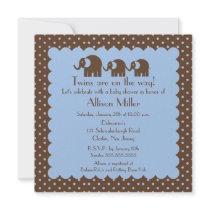 Mama & Twin Baby Elephants Boy Baby Shower Custom Invite