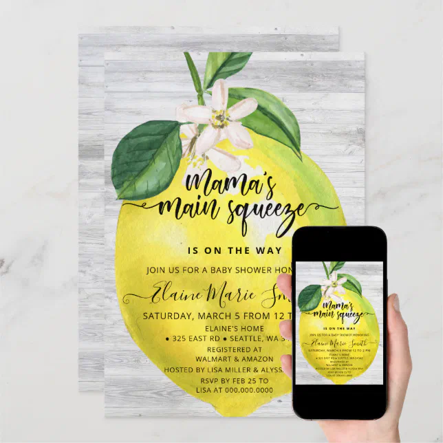 Mamas Main Squeeze Lemon Baby Shower Invitation Zazzle