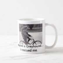 Man and greyhound on bicycle in England, Mug