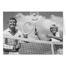 Man and Woman Playing Tennis Greeting Cards