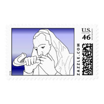 "Man blowing the Shofar" postage by AlefLand "Man blowing the Shofar" postage