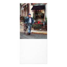 Man Crossing Street With Bicycle Rack Cards