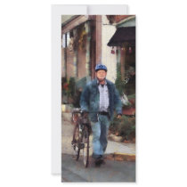Man Crossing Street With Bicycle Custom Rack Card