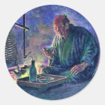Man drinking sake before the hearth Ukiyoe Stickers
