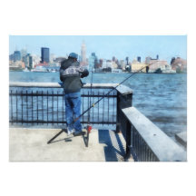 Man Fishing Off Hoboken Pier Personalized Invitations