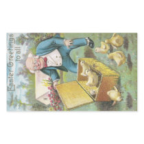 Man Frees Chicks from Wicker Basket Vintage Easter Rectangular Stickers