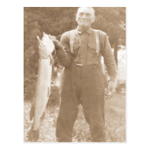 Man Holding a Fish Postcards