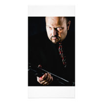 man holding gun photo cards