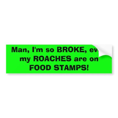Man, I'm so BROKE, even my ROACHES are on FOOD. My roaches are on food stamsp