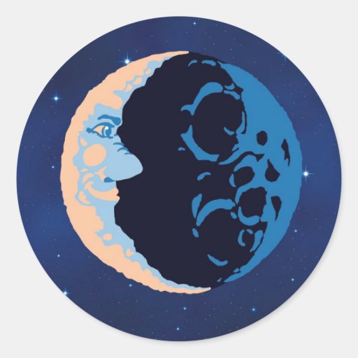 Man in Moon Classic Round Sticker | Zazzle