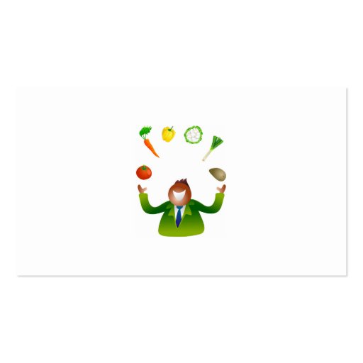 Man Juggling Vegetables Business Card Templates (back side)