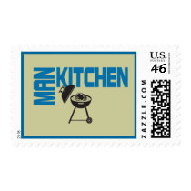 Man Kitchen Grill Postage Stamps