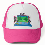 Man relaxing in a bathtub blowing bubbles trucker hats