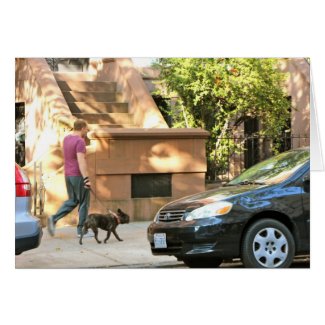 Man walking dog in Brooklyn
