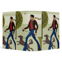 man walking dog in fall notebook binders