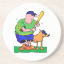 man with bat and dog