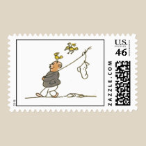 man with bird on head stamps