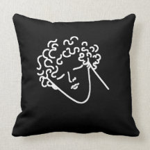 man with curly hair black throw pillows