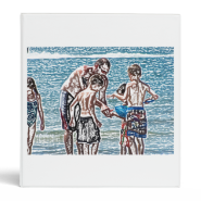man with kids on beach sketch binder