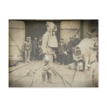Man with oxygen helmet at a coal mine post cards