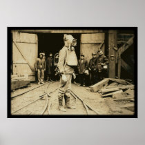 Man with oxygen helmet at a coal mine posters