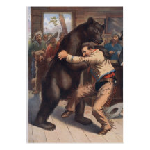 Man Wrestles Bear - Vintage Lithograph Business Card Templates