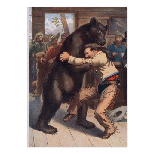 Man Wrestles Bear - Vintage Lithograph Business Card Templates (front side)