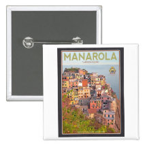 Manarola Vineyard Sunset - On Black Button