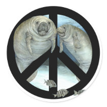 manatee peace round stickers